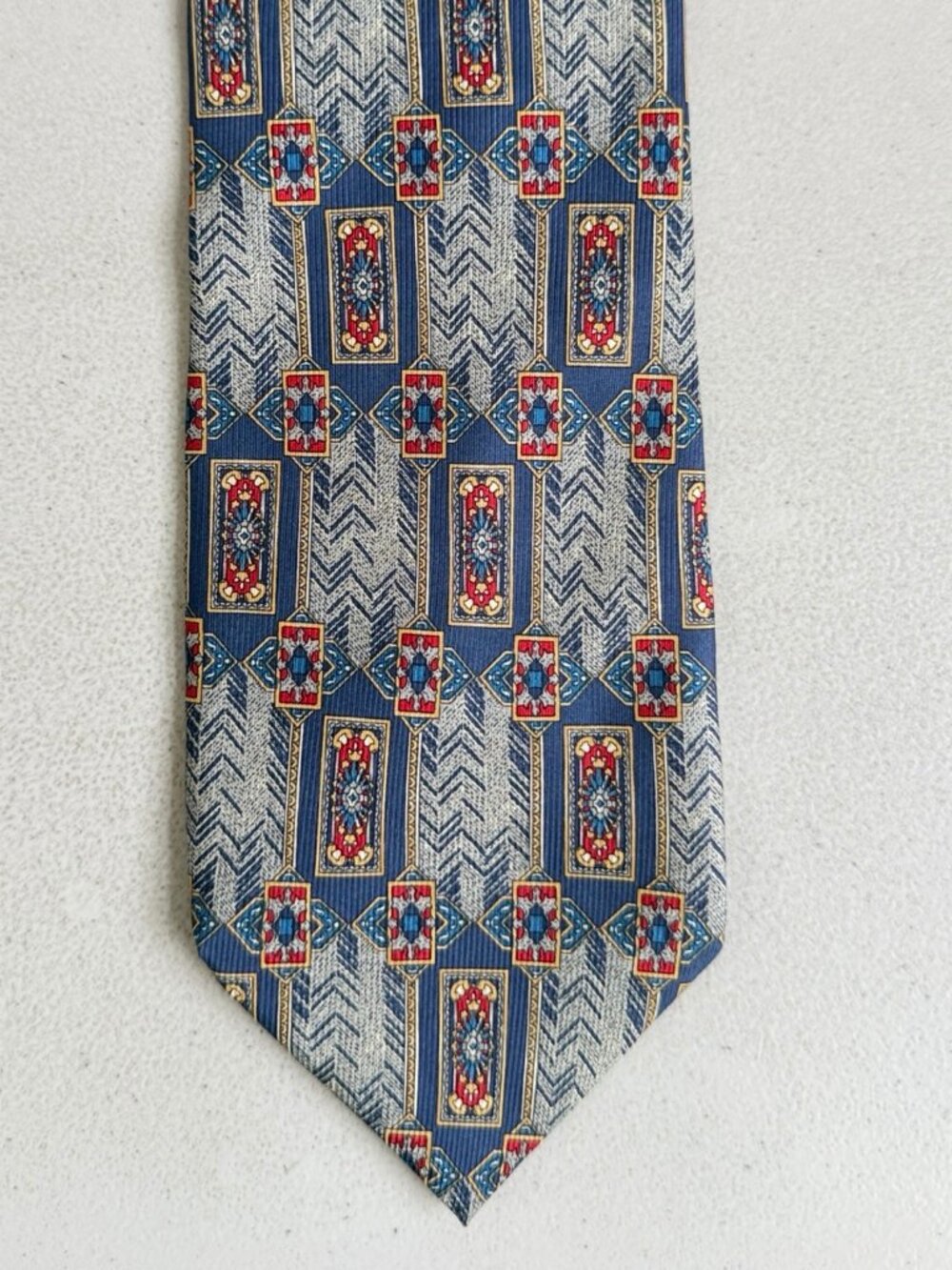 Vintage Art Deco Silk Tie 80s Geometric Chevron Print Necktie Made in Italy